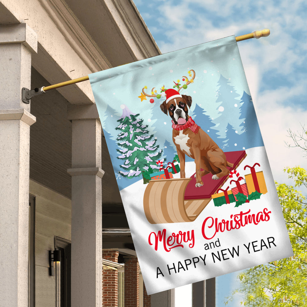 Dog Boxer Christmas Flag Merry Christmas and Happy New Year Welcome Gift for Dog Lovers | siriusteestore