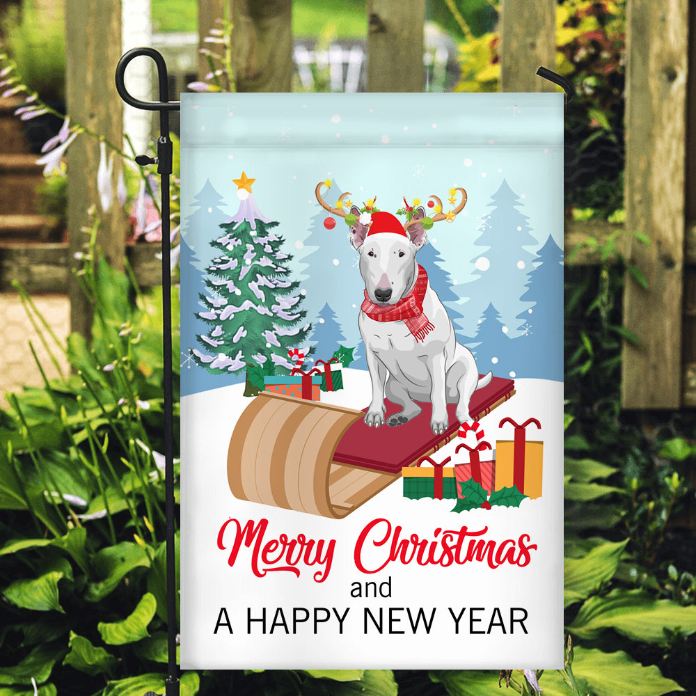 Dog Bull Terrier Christmas Flag Merry Christmas and Happy New Year Welcome Gift for Dog Lovers | siriusteestore