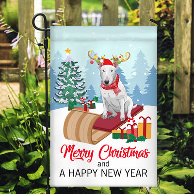 Dog Bull Terrier Christmas Flag Merry Christmas and Happy New Year Welcome Gift for Dog Lovers | siriusteestore