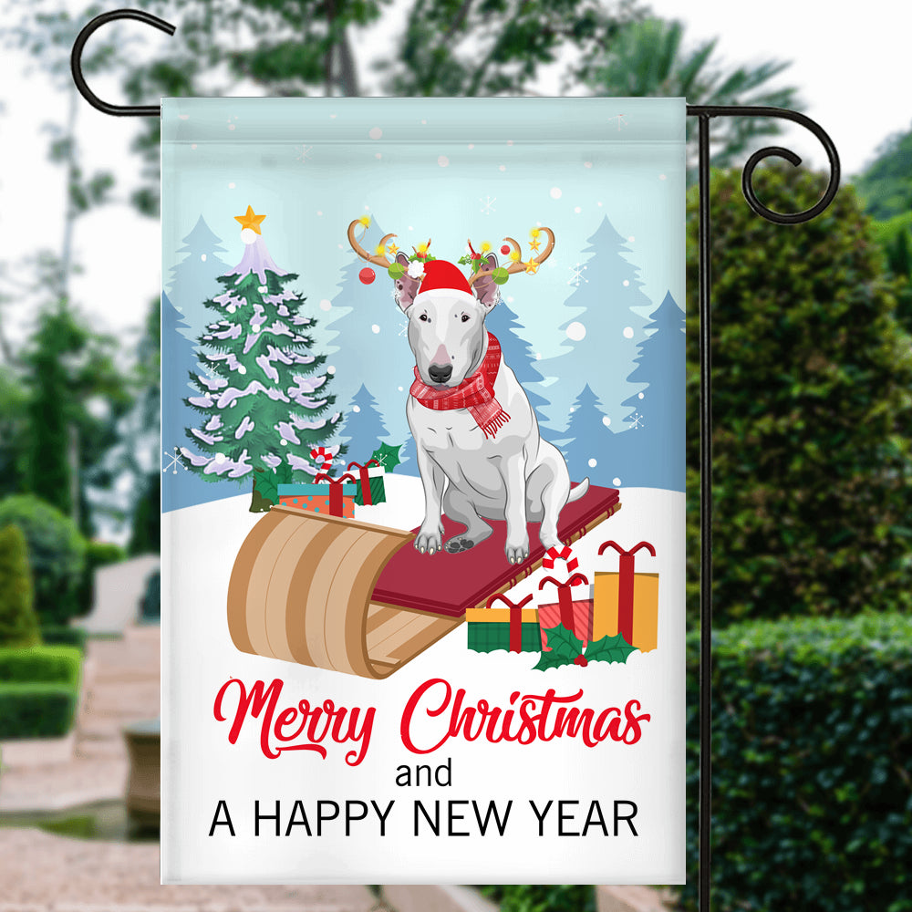 Dog Bull Terrier Christmas Flag Merry Christmas and Happy New Year Welcome Gift for Dog Lovers | siriusteestore