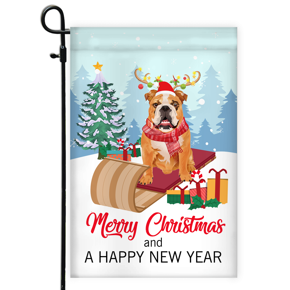 Dog Bulldog Christmas Flag Merry Christmas and Happy New Year Welcome Gift for Dog Lovers | siriusteestore