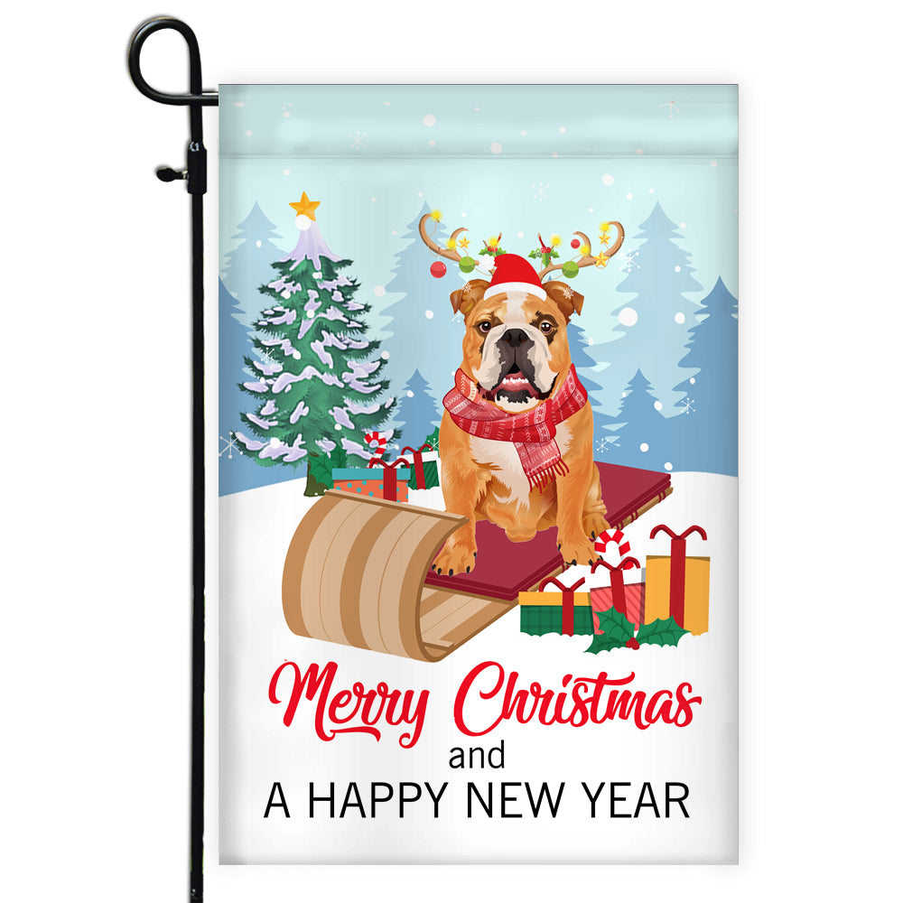 Dog Bulldog Christmas Flag Merry Christmas and Happy New Year Welcome Gift for Dog Lovers | siriusteestore
