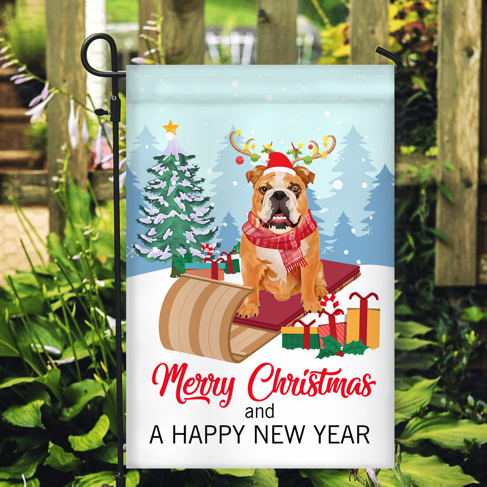 Dog Bulldog Christmas Flag Merry Christmas and Happy New Year Welcome Gift for Dog Lovers | siriusteestore