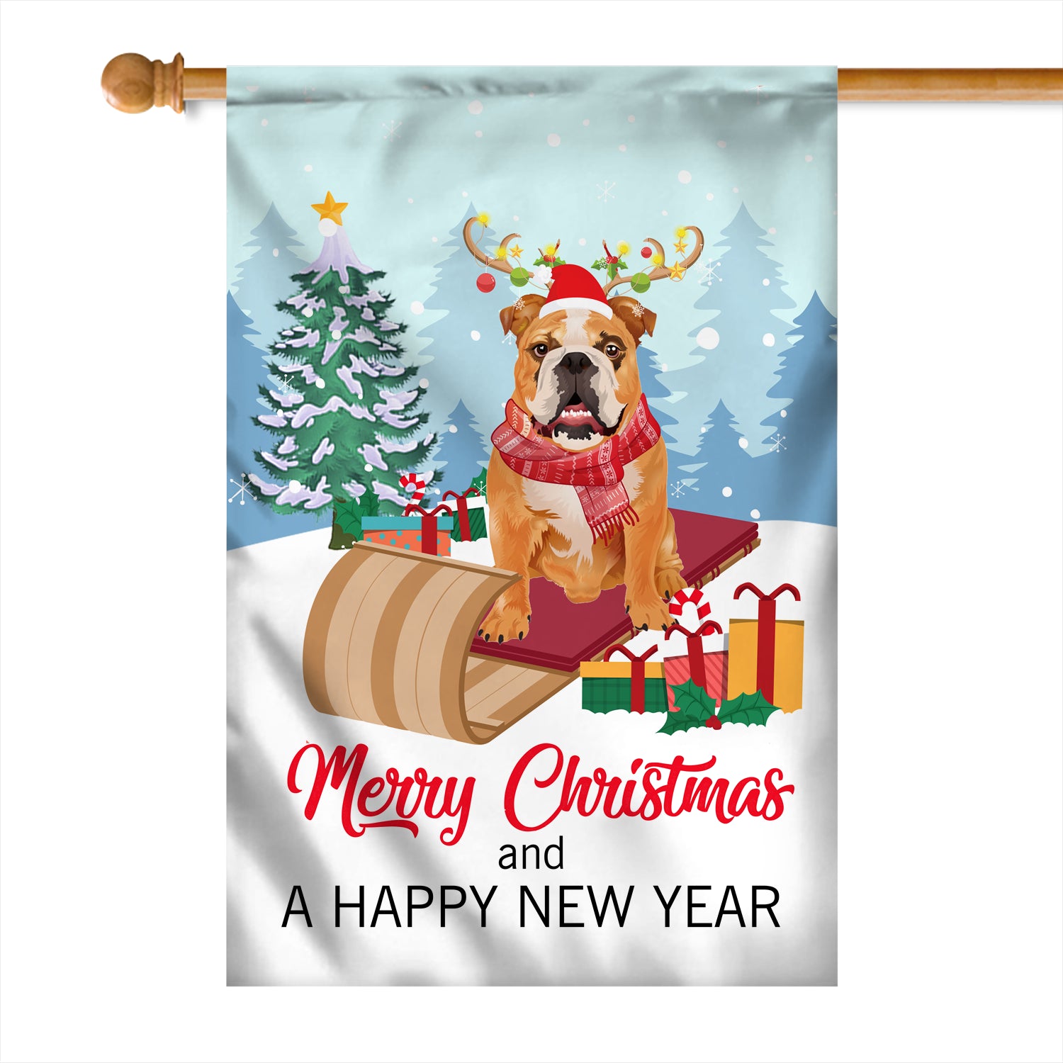 Dog Bulldog Christmas Flag Merry Christmas and Happy New Year Welcome Gift for Dog Lovers | siriusteestore