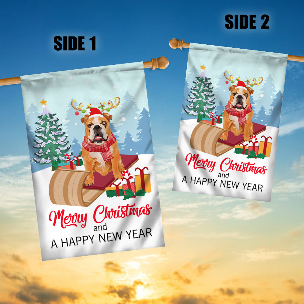 Dog Bulldog Christmas Flag Merry Christmas and Happy New Year Welcome Gift for Dog Lovers | siriusteestore