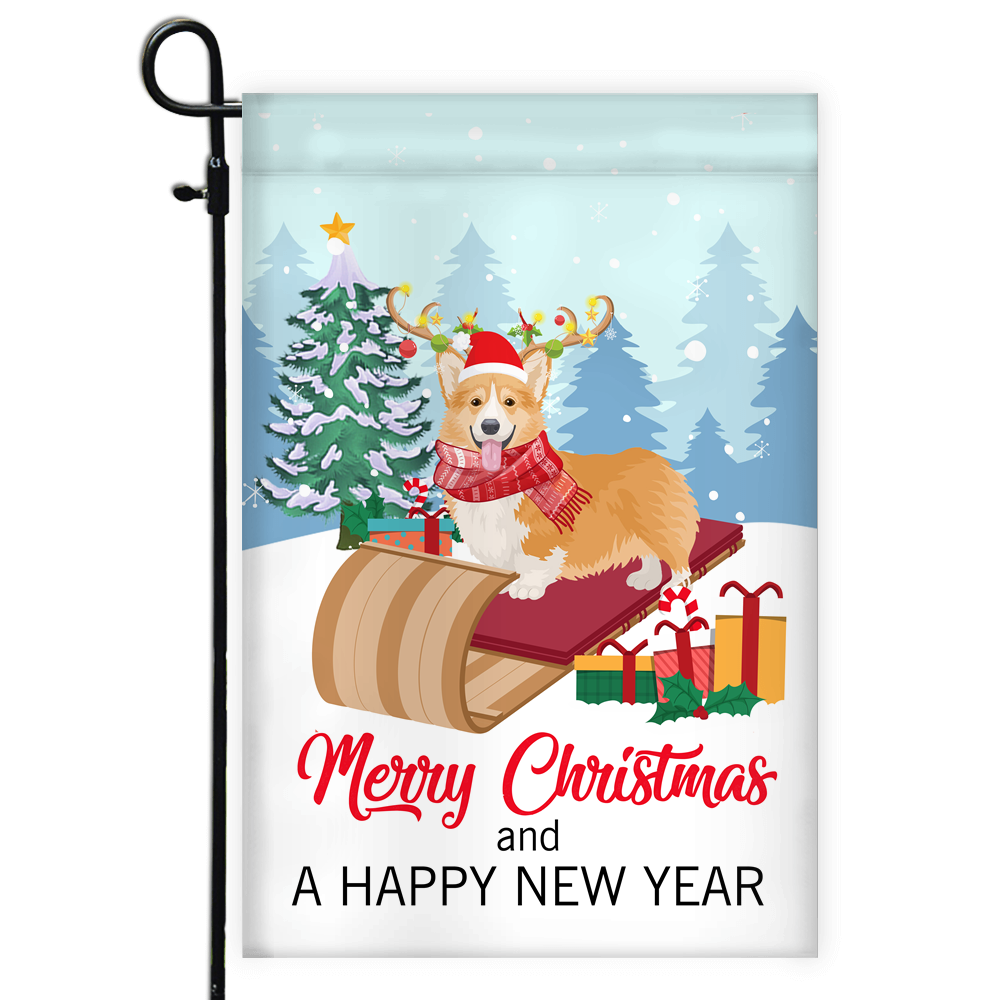 Dog Corgi Christmas Flag Merry Christmas and Happy New Year Welcome Gift for Dog Lovers | siriusteestore