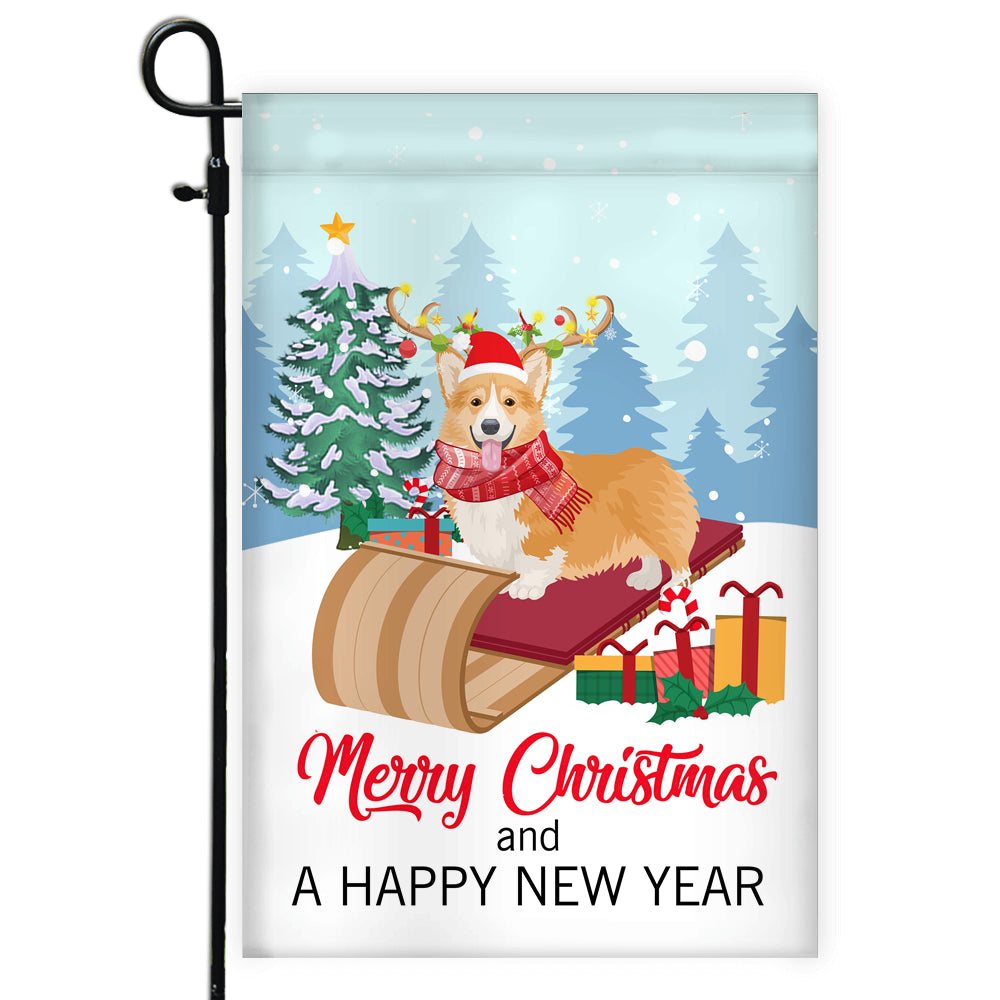 Dog Corgi Christmas Flag Merry Christmas and Happy New Year Welcome Gift for Dog Lovers | siriusteestore