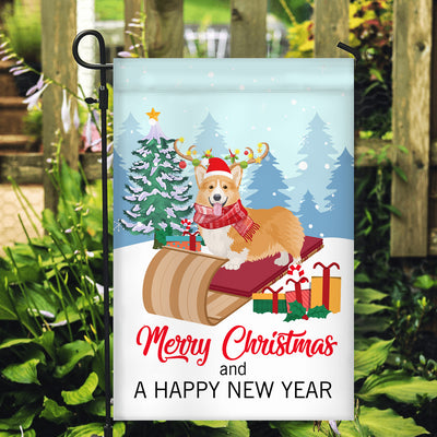 Dog Corgi Christmas Flag Merry Christmas and Happy New Year Welcome Gift for Dog Lovers | siriusteestore