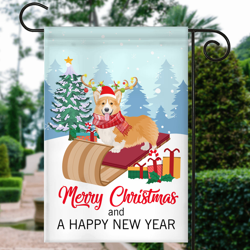 Dog Corgi Christmas Flag Merry Christmas and Happy New Year Welcome Gift for Dog Lovers | siriusteestore