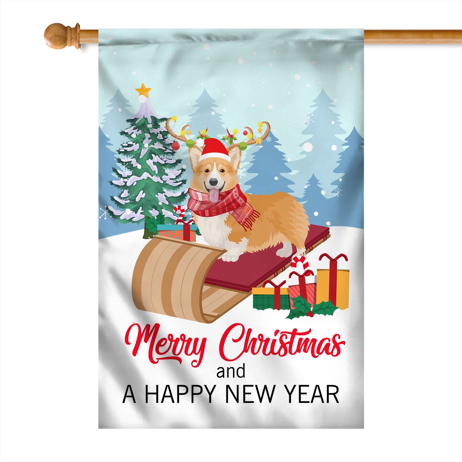 Dog Corgi Christmas Flag Merry Christmas and Happy New Year Welcome Gift for Dog Lovers | siriusteestore