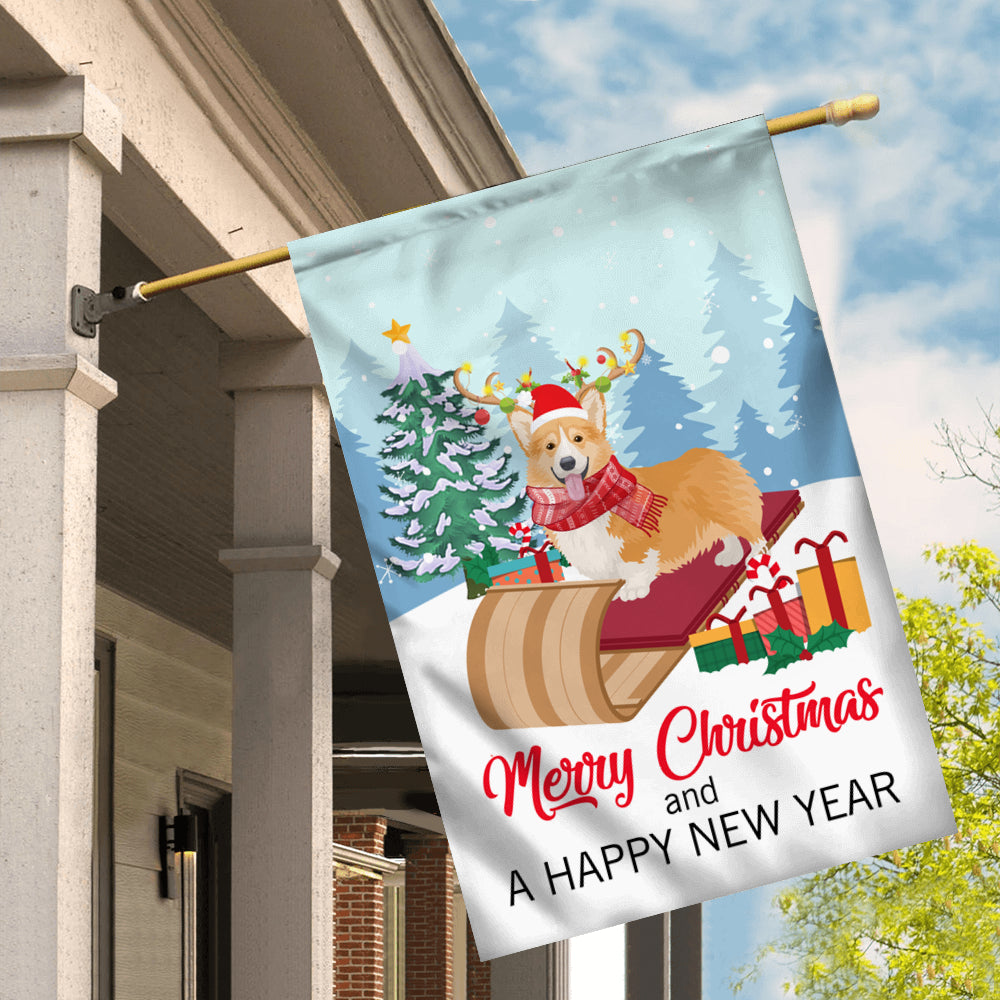 Dog Corgi Christmas Flag Merry Christmas and Happy New Year Welcome Gift for Dog Lovers | siriusteestore