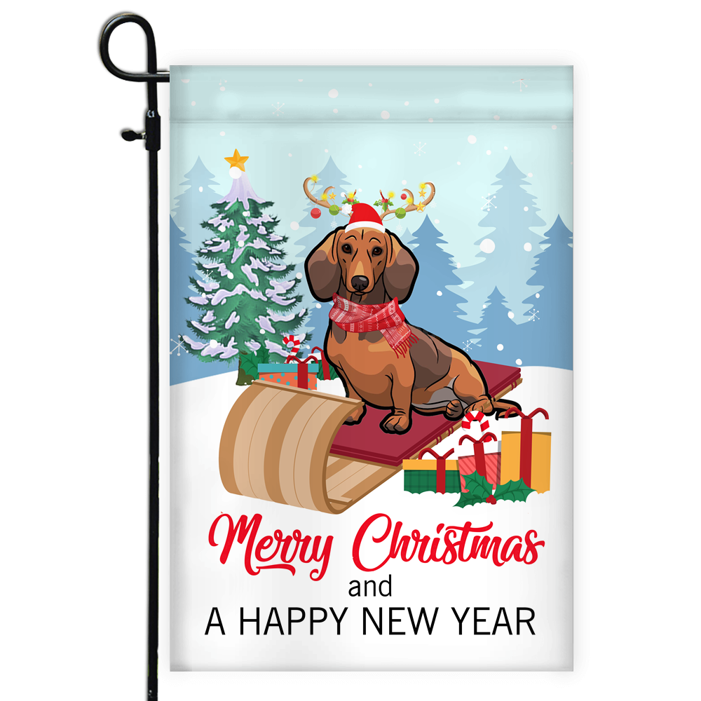 Dog Dachshund Christmas Flag Merry Christmas and Happy New Year Welcome Gift for Dog Lovers | siriusteestore