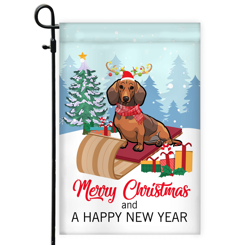 Dog Dachshund Christmas Flag Merry Christmas and Happy New Year Welcome Gift for Dog Lovers | siriusteestore