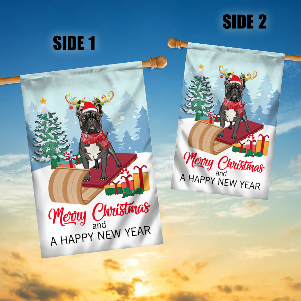 Dog French Bulldog Christmas Flag Merry Christmas and Happy New Year Welcome Gift for Dog Lovers | siriusteestore