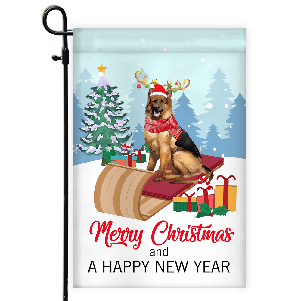 Dog German Shepherd Christmas Flag Merry Christmas and Happy New Year Welcome Gift for Dog Lovers | siriusteestore