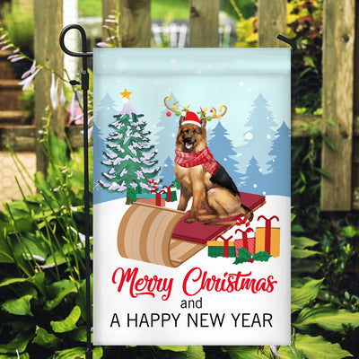Dog German Shepherd Christmas Flag Merry Christmas and Happy New Year Welcome Gift for Dog Lovers | siriusteestore