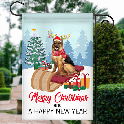 Dog German Shepherd Christmas Flag Merry Christmas and Happy New Year Welcome Gift for Dog Lovers | siriusteestore
