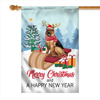 Dog German Shepherd Christmas Flag Merry Christmas and Happy New Year Welcome Gift for Dog Lovers | siriusteestore