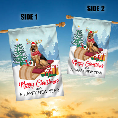 Dog German Shepherd Christmas Flag Merry Christmas and Happy New Year Welcome Gift for Dog Lovers | siriusteestore