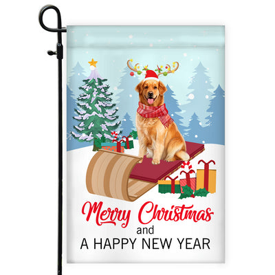 Dog Golden Retriever Christmas Flag Merry Christmas and Happy New Year Welcome Gift for Dog Lovers | siriusteestore