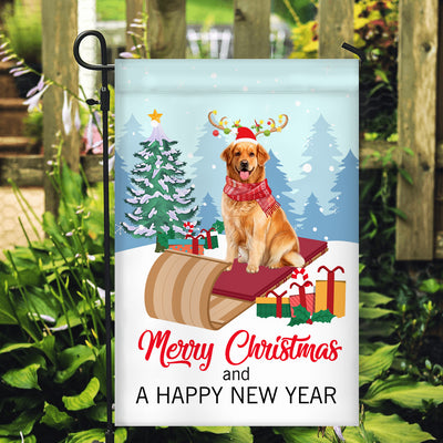 Dog Golden Retriever Christmas Flag Merry Christmas and Happy New Year Welcome Gift for Dog Lovers | siriusteestore