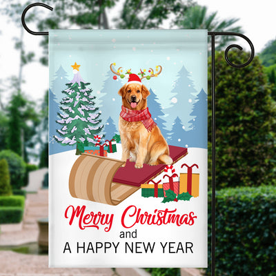 Dog Golden Retriever Christmas Flag Merry Christmas and Happy New Year Welcome Gift for Dog Lovers | siriusteestore