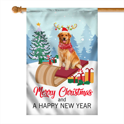 Dog Golden Retriever Christmas Flag Merry Christmas and Happy New Year Welcome Gift for Dog Lovers | siriusteestore