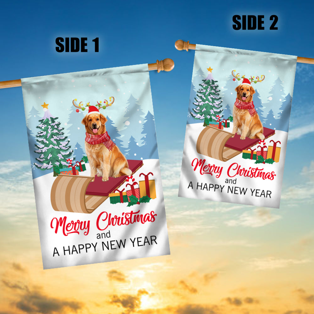 Dog Golden Retriever Christmas Flag Merry Christmas and Happy New Year Welcome Gift for Dog Lovers | siriusteestore