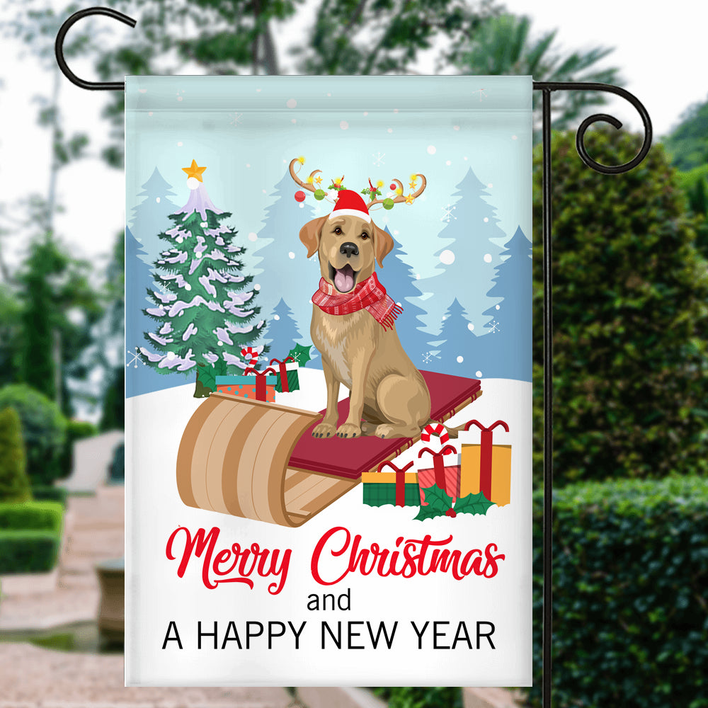 Dog Labrador Christmas Flag Merry Christmas and Happy New Year Welcome Gift for Dog Lovers | siriusteestore