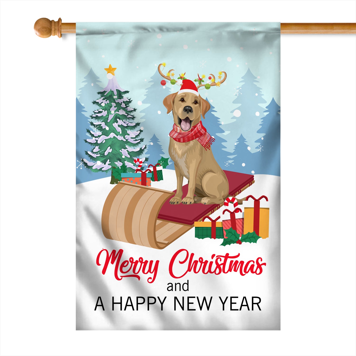 Dog Labrador Christmas Flag Merry Christmas and Happy New Year Welcome Gift for Dog Lovers | siriusteestore