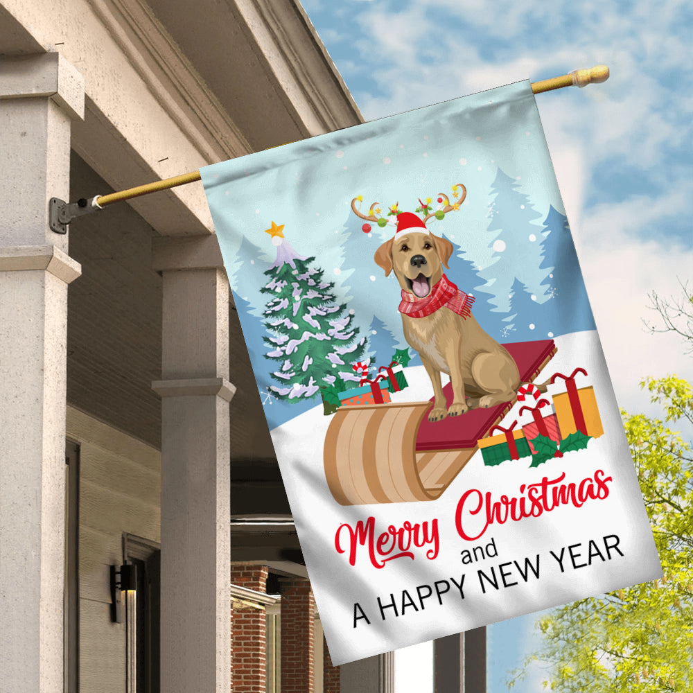Dog Labrador Christmas Flag Merry Christmas and Happy New Year Welcome Gift for Dog Lovers | siriusteestore