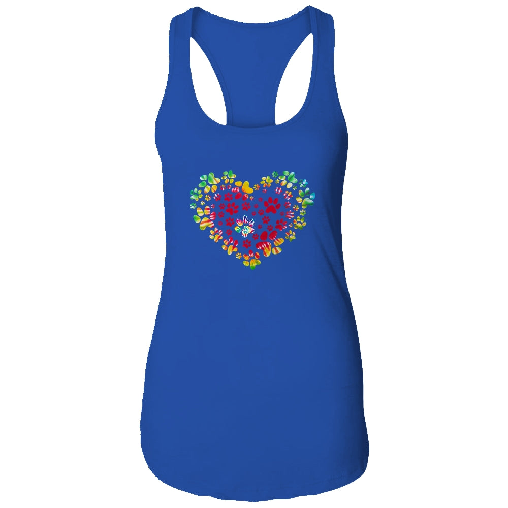 Dog Mom Dad Puppy Love Dogs Paw Print Heart Tie Dye Design Shirt Tank Top Siriustee