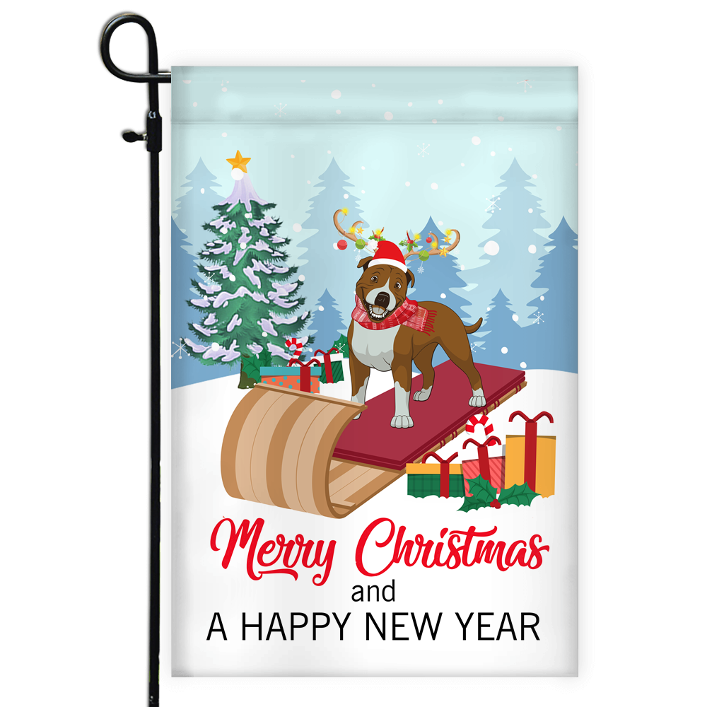 Dog Pitbull Christmas Flag Merry Christmas and Happy New Year Welcome Gift for Dog Lovers | siriusteestore