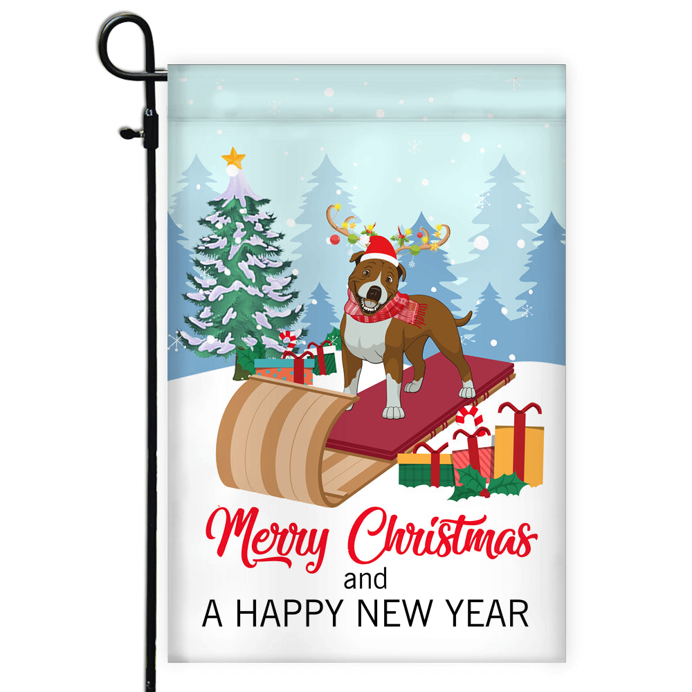 Dog Pitbull Christmas Flag Merry Christmas and Happy New Year Welcome Gift for Dog Lovers | siriusteestore