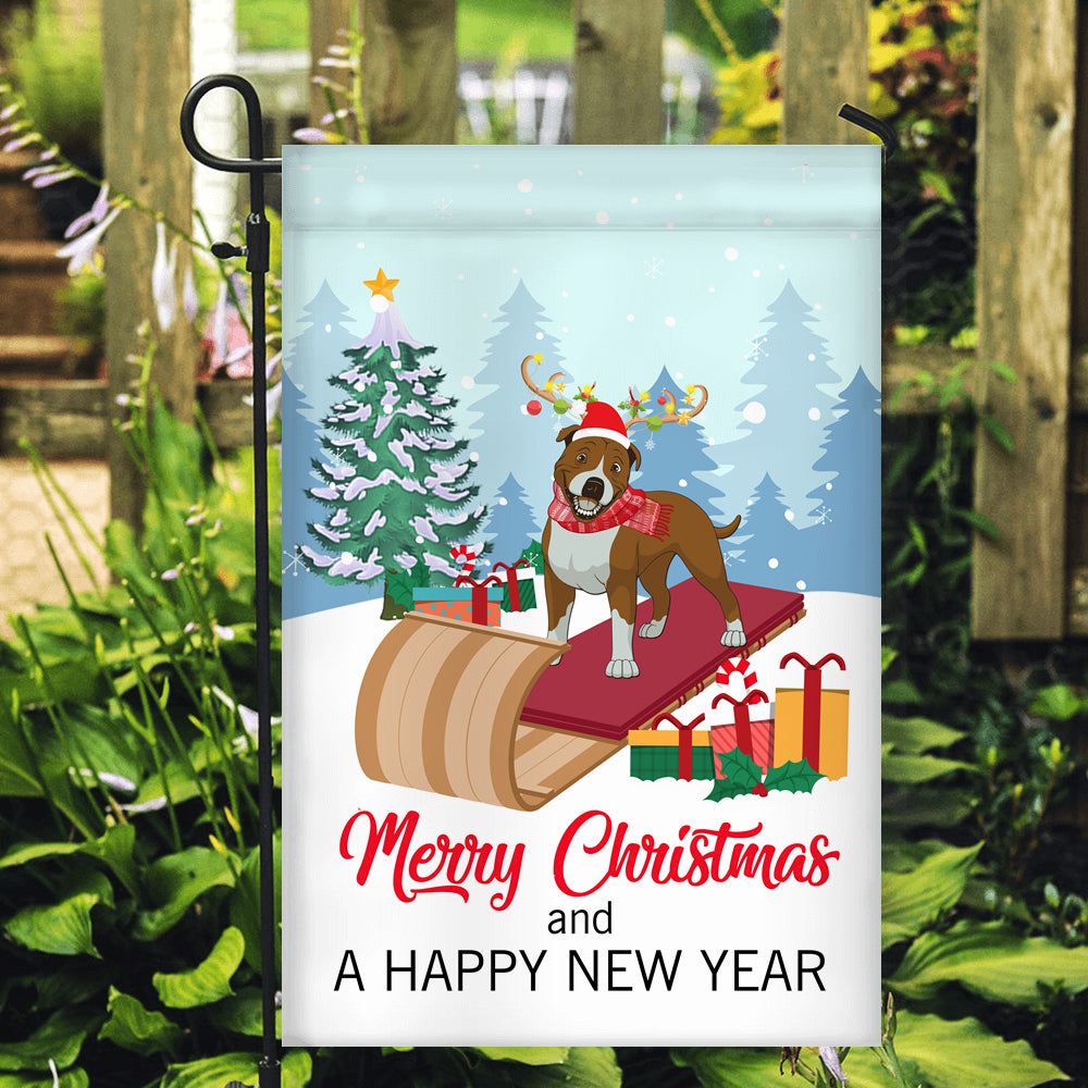 Dog Pitbull Christmas Flag Merry Christmas and Happy New Year Welcome Gift for Dog Lovers | siriusteestore