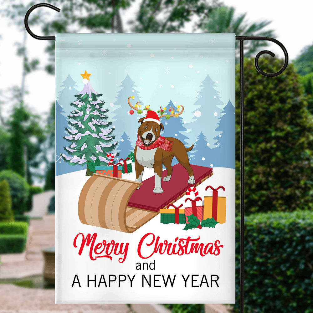 Dog Pitbull Christmas Flag Merry Christmas and Happy New Year Welcome Gift for Dog Lovers | siriusteestore