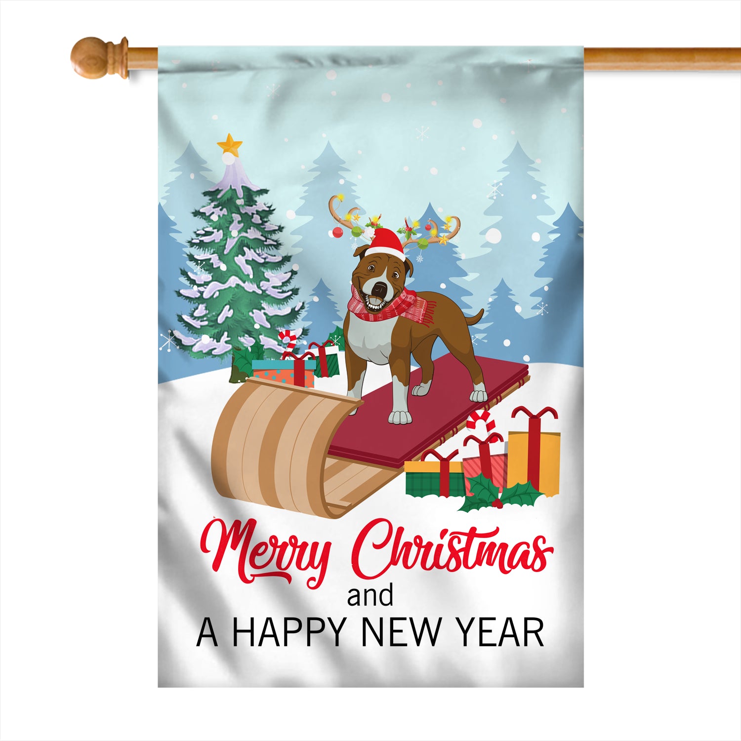 Dog Pitbull Christmas Flag Merry Christmas and Happy New Year Welcome Gift for Dog Lovers | siriusteestore