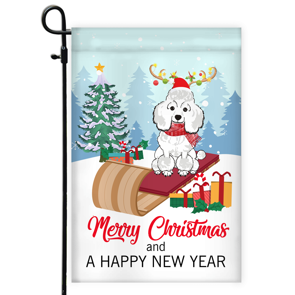 Dog Poodle Christmas Flag Merry Christmas and Happy New Year Welcome Gift for Dog Lovers | siriusteestore