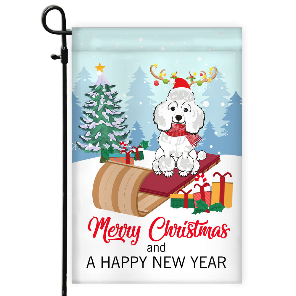 Dog Poodle Christmas Flag Merry Christmas and Happy New Year Welcome Gift for Dog Lovers | siriusteestore