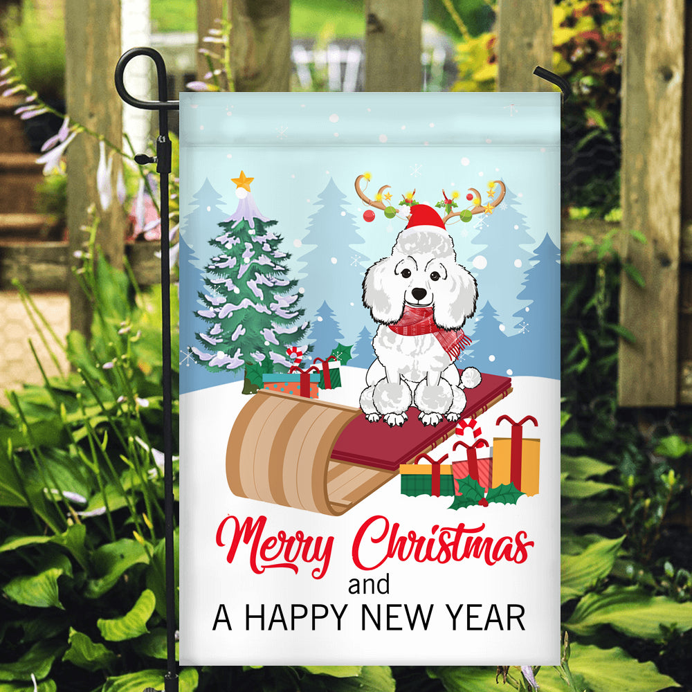 Dog Poodle Christmas Flag Merry Christmas and Happy New Year Welcome Gift for Dog Lovers | siriusteestore