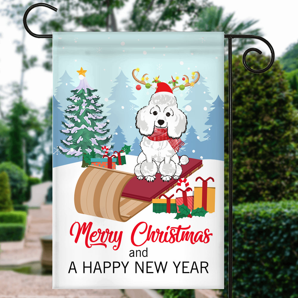 Dog Poodle Christmas Flag Merry Christmas and Happy New Year Welcome Gift for Dog Lovers | siriusteestore
