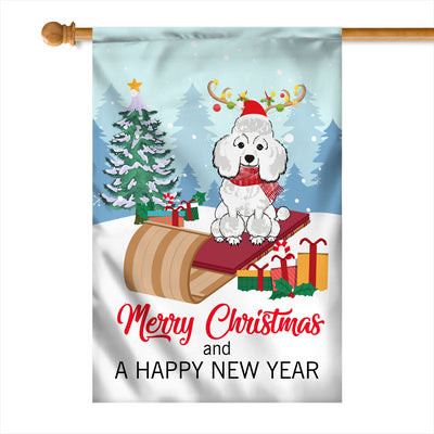 Dog Poodle Christmas Flag Merry Christmas and Happy New Year Welcome Gift for Dog Lovers | siriusteestore
