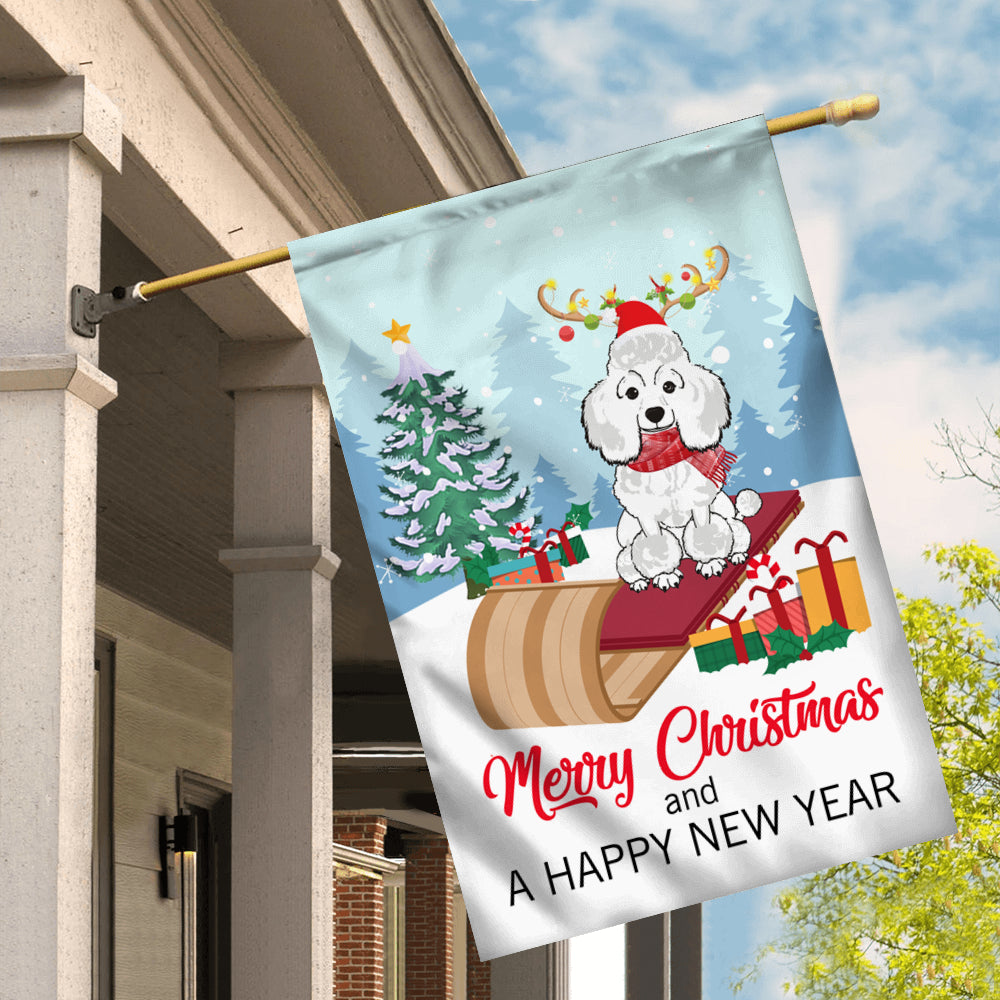 Dog Poodle Christmas Flag Merry Christmas and Happy New Year Welcome Gift for Dog Lovers | siriusteestore