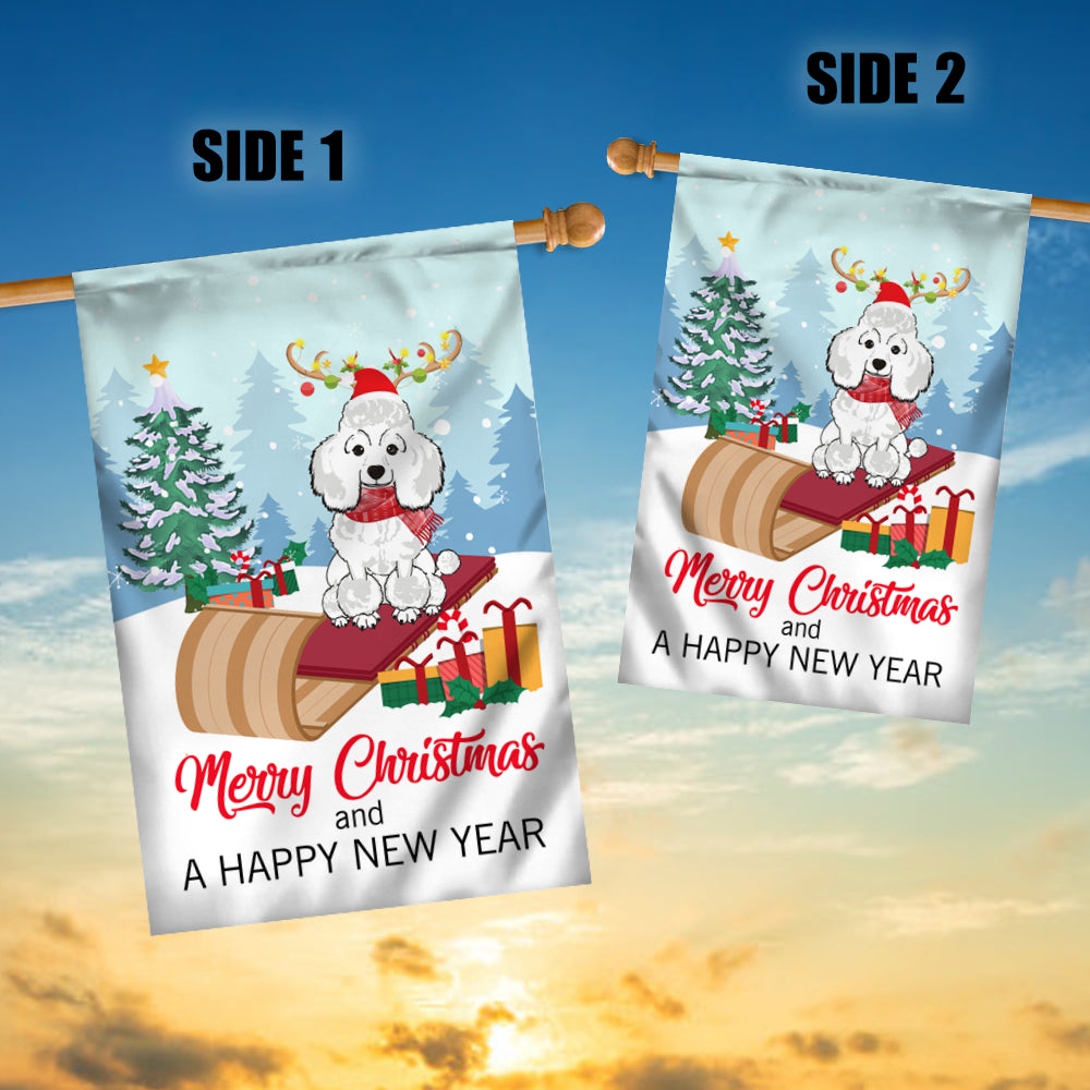 Dog Poodle Christmas Flag Merry Christmas and Happy New Year Welcome Gift for Dog Lovers | siriusteestore