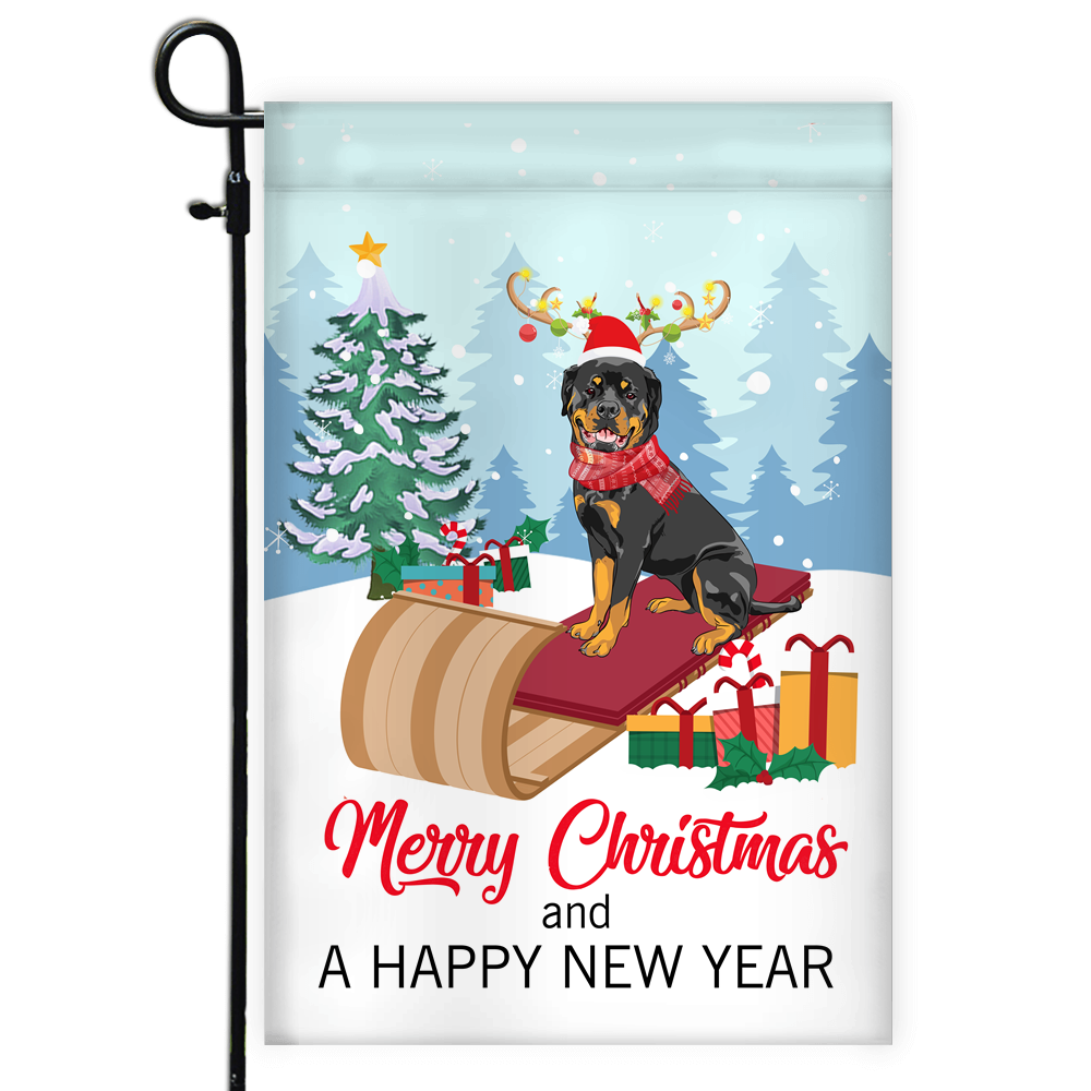Dog Rottweiler Christmas Flag Merry Christmas and Happy New Year Welcome Gift for Dog Lovers | siriusteestore