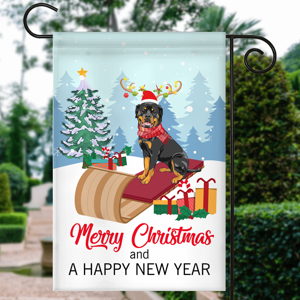 Dog Rottweiler Christmas Flag Merry Christmas and Happy New Year Welcome Gift for Dog Lovers | siriusteestore