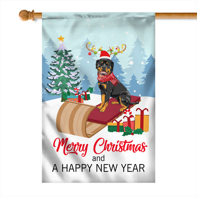 Dog Rottweiler Christmas Flag Merry Christmas and Happy New Year Welcome Gift for Dog Lovers | siriusteestore