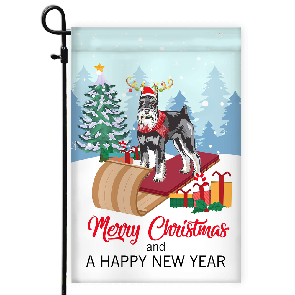 Dog Schnauzer Christmas Flag Merry Christmas and Happy New Year Welcome Gift for Dog Lovers | siriusteestore