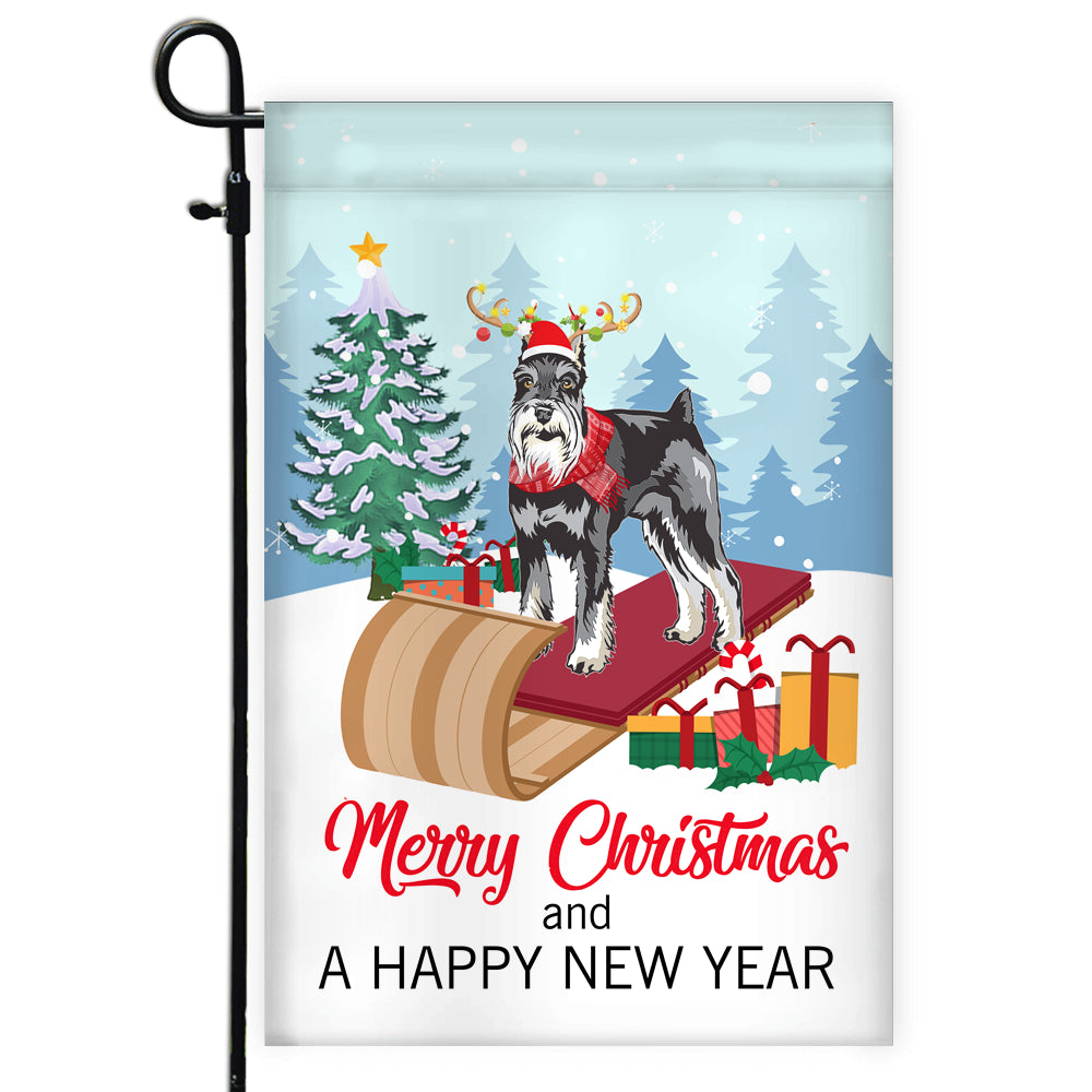 Dog Schnauzer Christmas Flag Merry Christmas and Happy New Year Welcome Gift for Dog Lovers | siriusteestore
