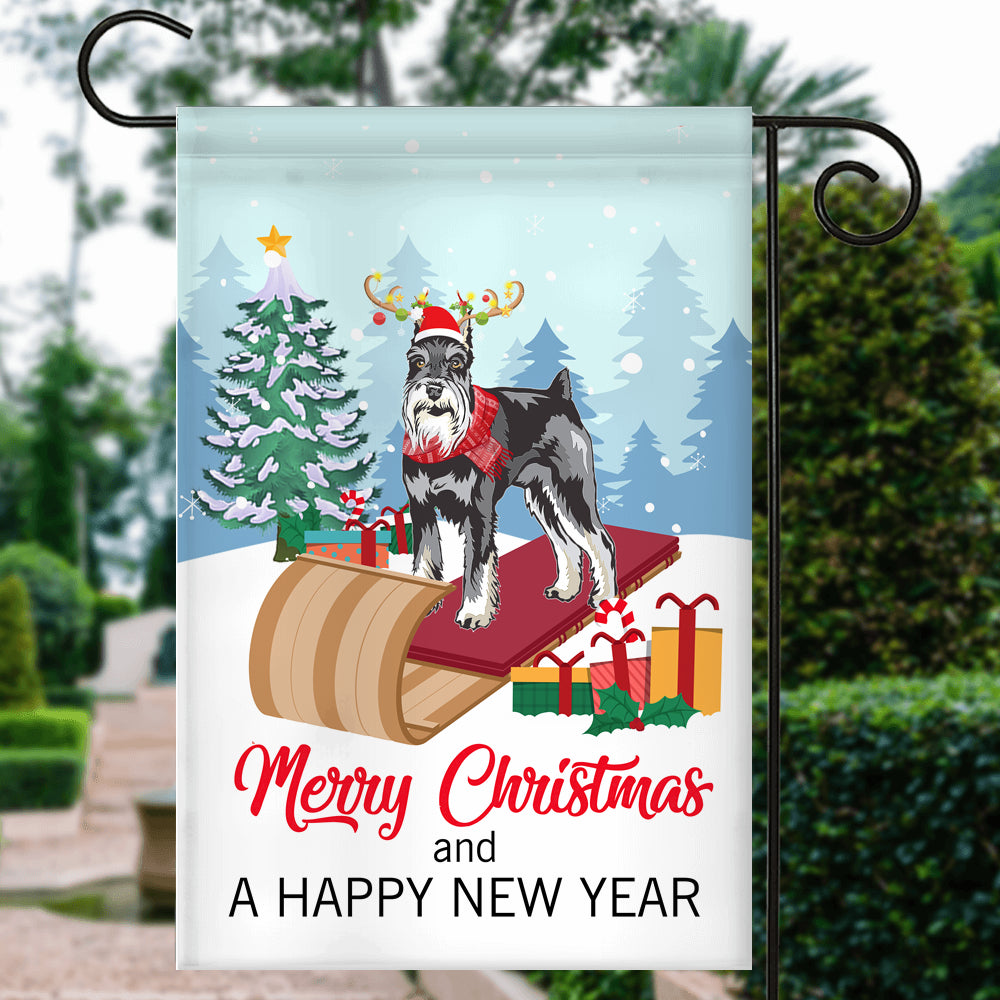 Dog Schnauzer Christmas Flag Merry Christmas and Happy New Year Welcome Gift for Dog Lovers | siriusteestore